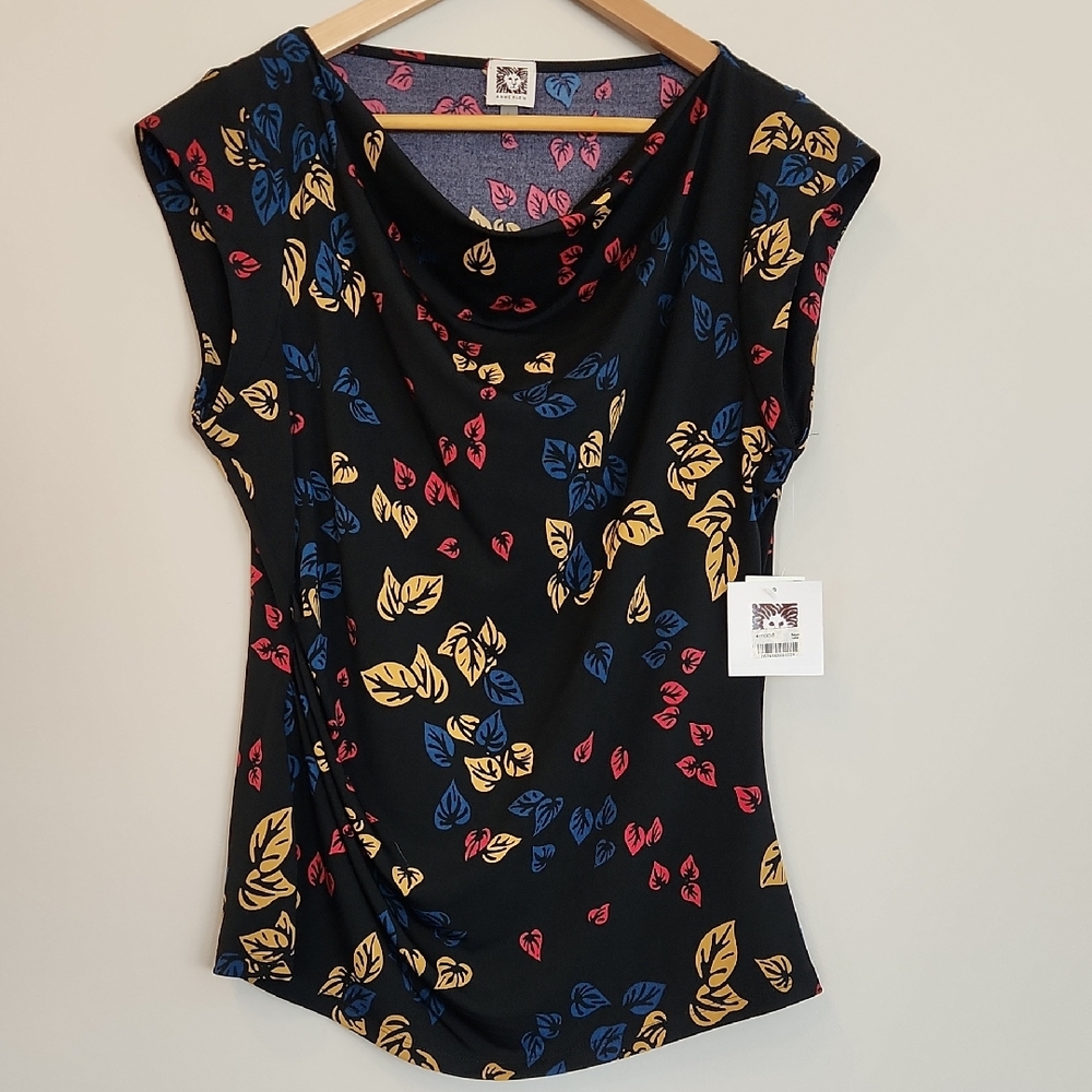 Anne Klein Blouse, Cap Sleeve, Rouched, Size L, NWT